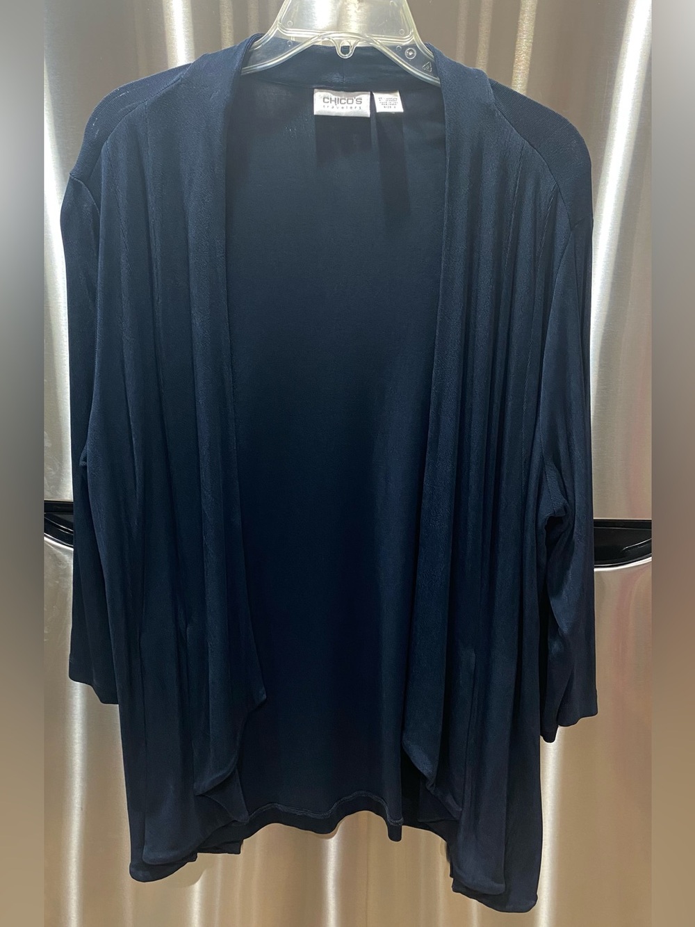 Chico's acetate Deep Navy Open-Front Draped Cardigan